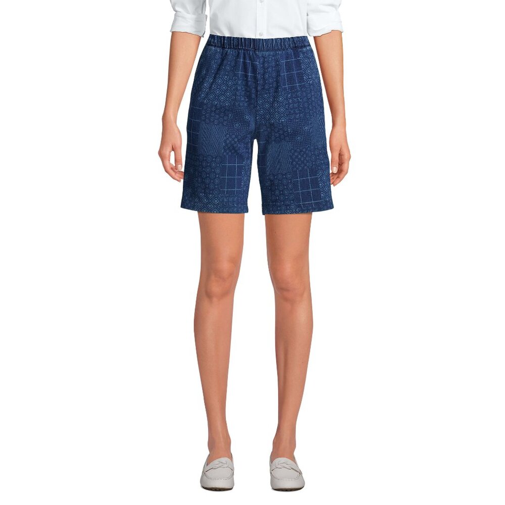Land's End Women's High Rise Sport Knit Elastic Waist Denim Jean Shorts, NWT